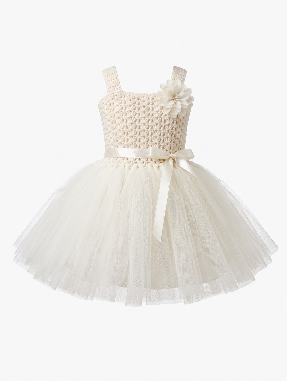 Elly & Emmy Cream Crocheted Tulle Dress